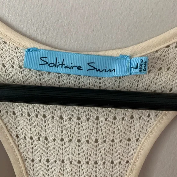 Solitaire Swim Crochet Fringed Cream Cotton Swim Coverup - Picture 9 of 14